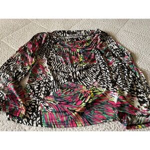 Nicole Benisti Cowl Neck Top Womens Medium Multi Color Excellent Abstract Print
